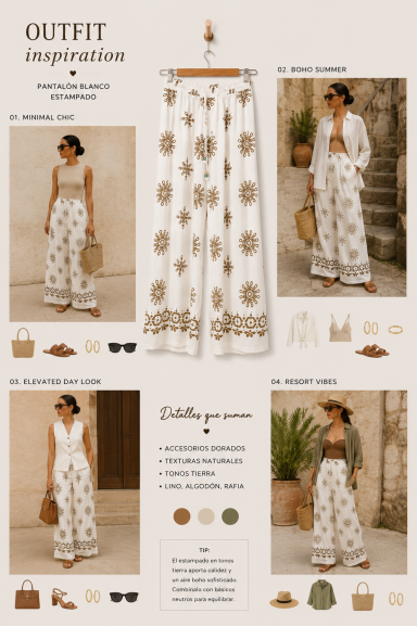 Pantalón fluido estampado Pantalón fluido estampado marrón