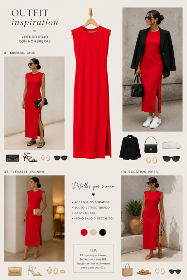 Vestido hombreras Vestido hombreras rojo