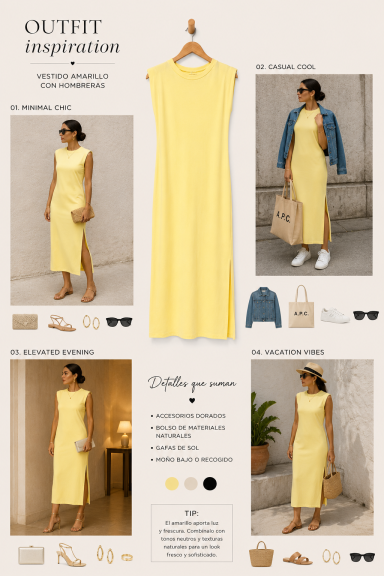 Vestido hombreras Vestido hombreras amarillo