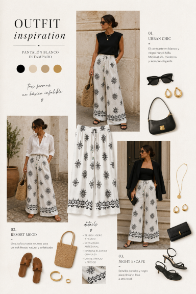 Pantalón fluido estampado Pantalón fluido estampado negro